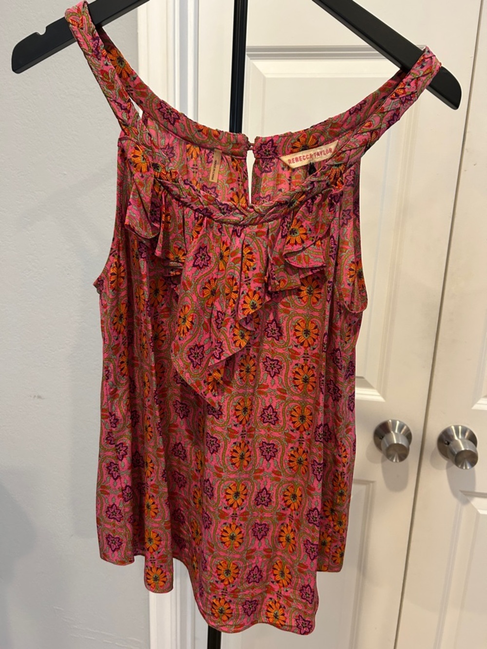 Rebecca Taylor Pink and Orange Floral Ruffle Camisole